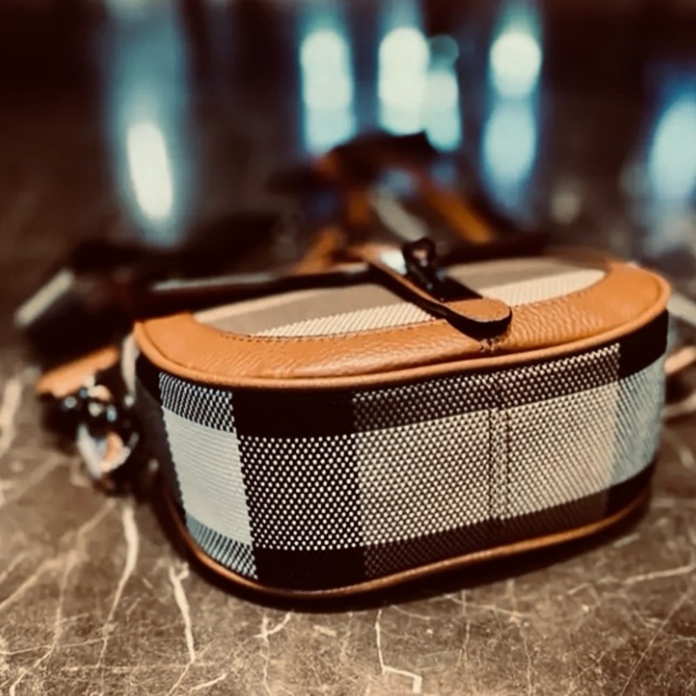 Genuine Leather and Woven Checked Mini Crossbody - Picture 3 of 15